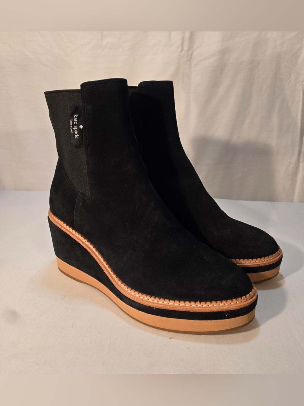 Kate Spade New York Addison Wedge Bootie Black Suede Platform Ankle Boots 10B